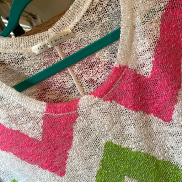Luna Chic Pink Green Blue Chevron Sweater - Picture 3 of 5